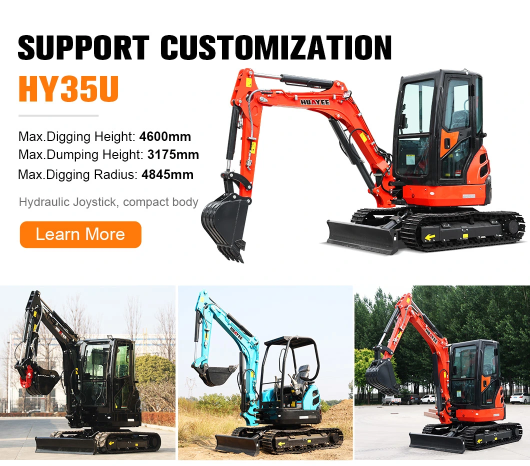 Huyee Factory Crawler Euro 5 EPA 4 Engine 1.8ton Small Digger 1ton 2ton 3.5 Ton Hydraulic Construction Diggers 1800kg Mini Excavator for Sale Prices with Thumb